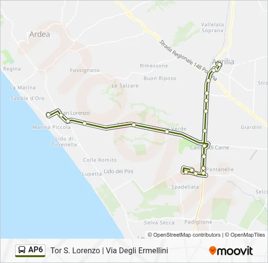 Percorso linea bus AP6