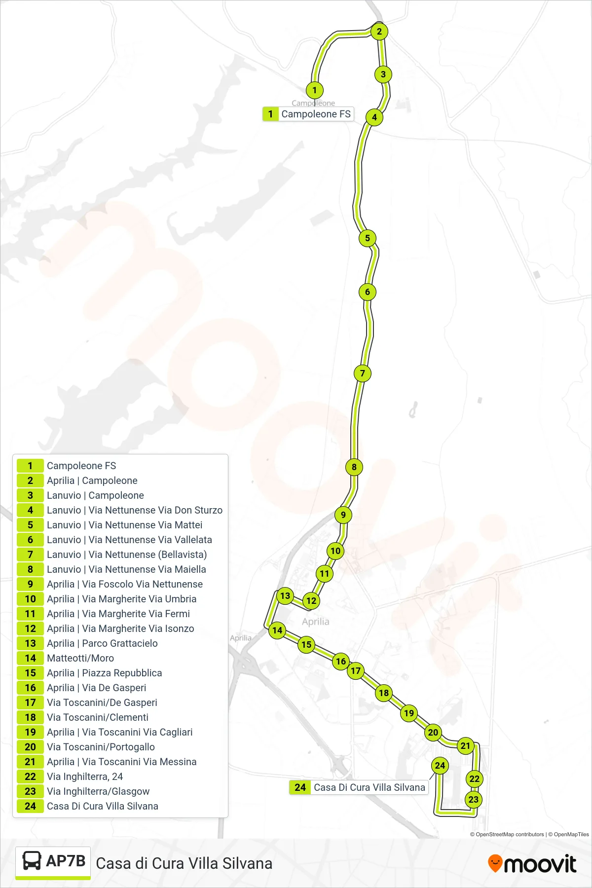 Linea AP7B  bus (Casa di Cura Villa Silvana) - Percorsi e fermate sulla mappa