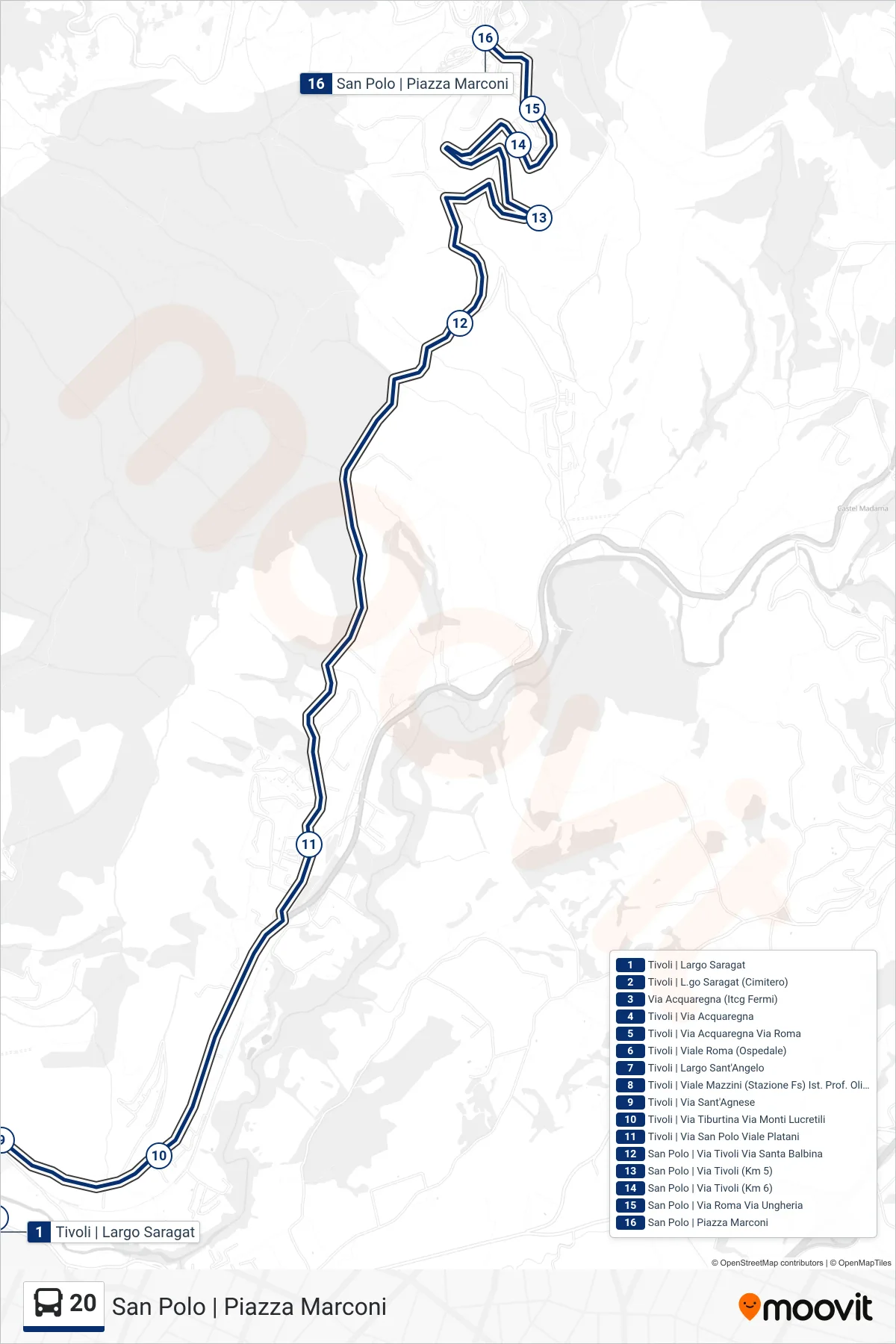 Linea 20 bus (San Polo | Piazza Marconi) - Percorsi e fermate sulla mappa