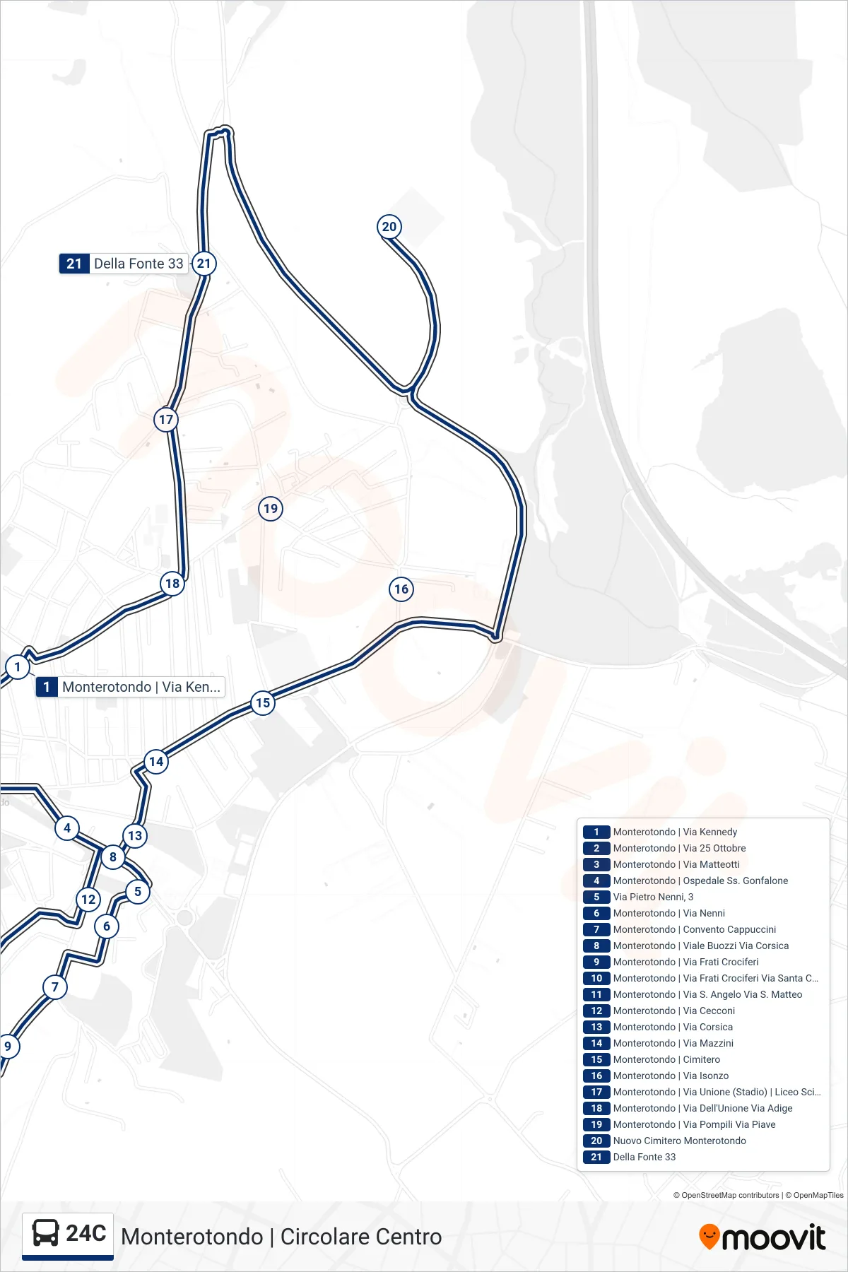 Linea 24C bus (Monterotondo | Via Dell'Unione Via Adige) - Percorsi e fermate sulla mappa