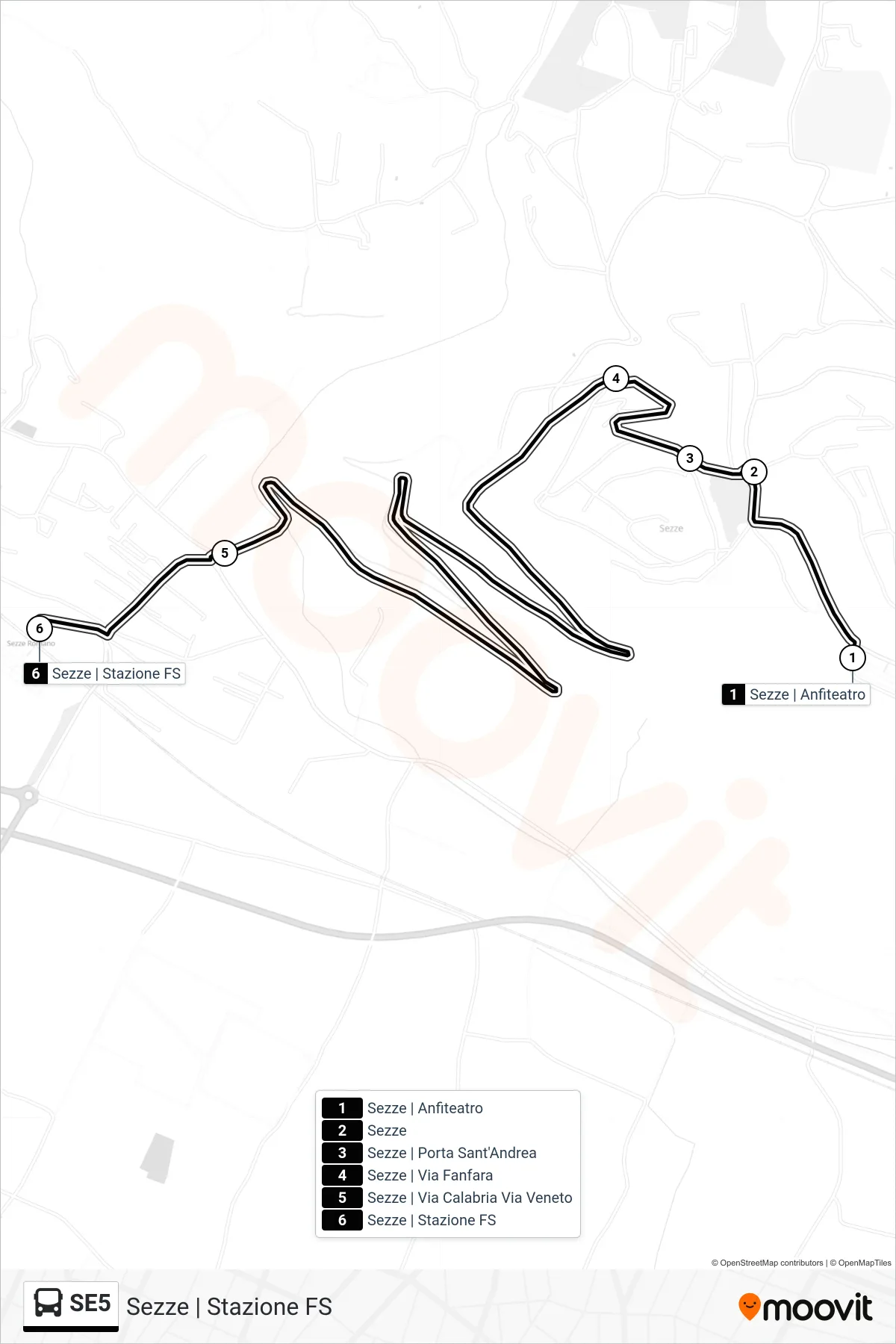 Linea SE5 bus (Sezze | Stazione FS) - Percorsi e fermate sulla mappa