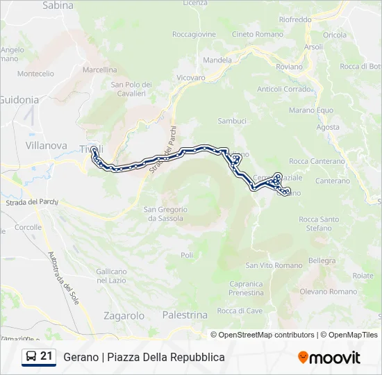 Percorso linea bus 21