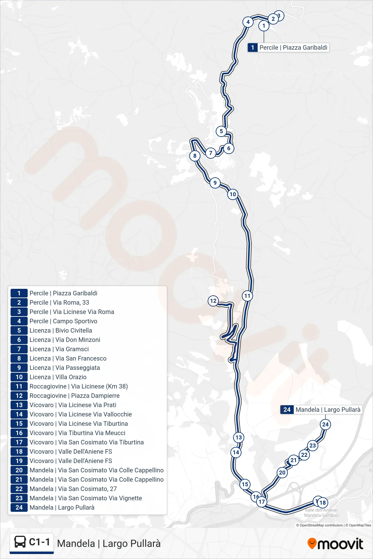 Linea C1-1 bus (Mandela | Largo Pullarà) - Percorsi e fermate sulla mappa