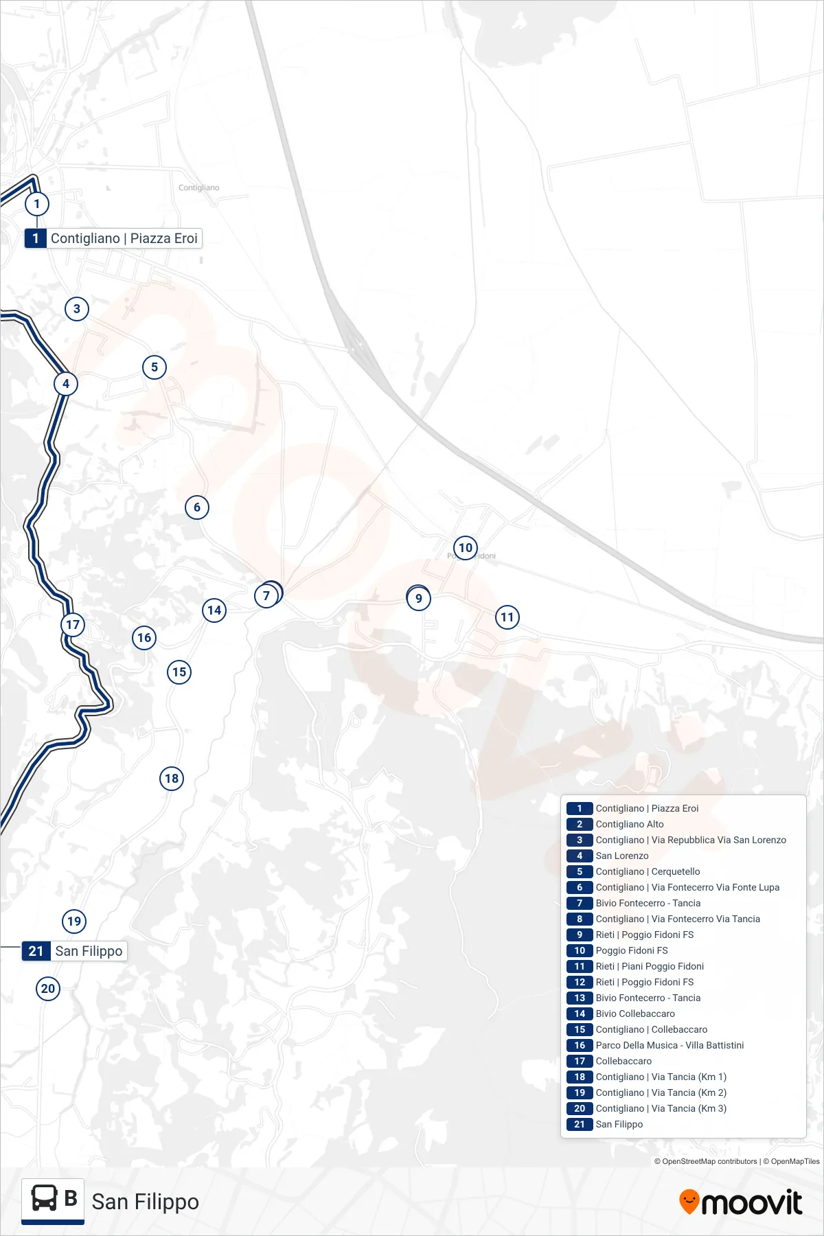 Linea B bus (San Filippo) - Percorsi e fermate sulla mappa