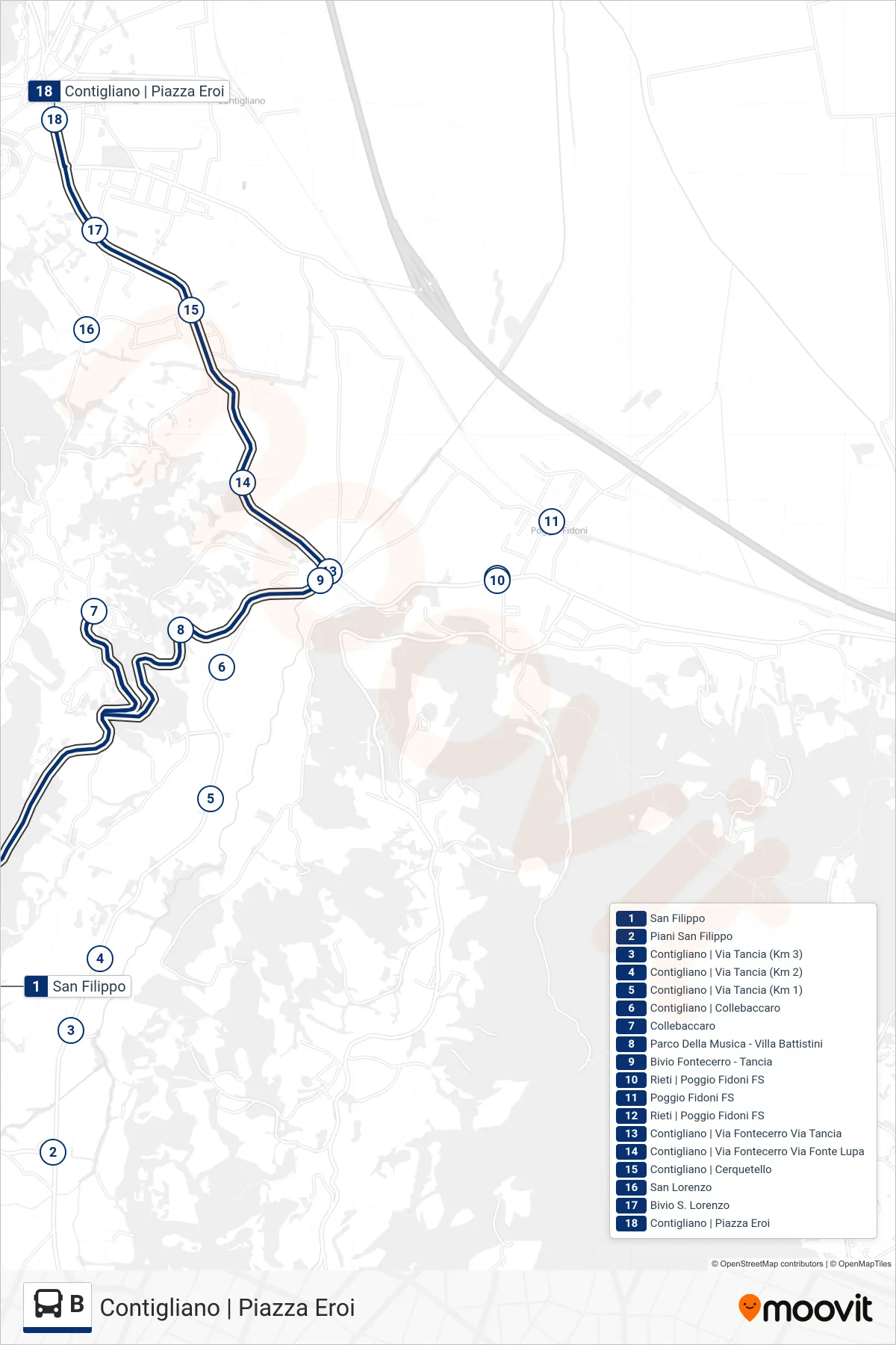 Linea B bus (Contigliano | Piazza Eroi) - Percorsi e fermate sulla mappa