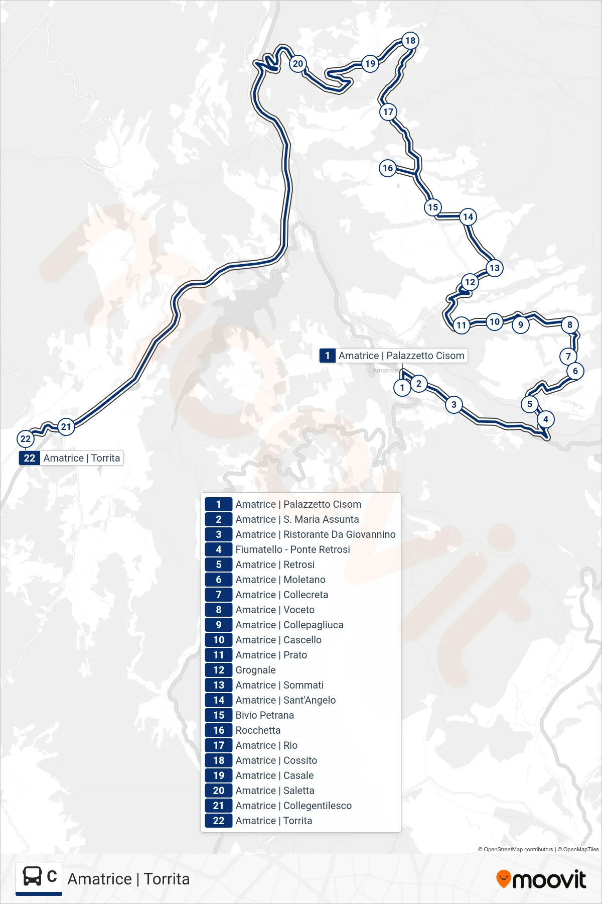 Linea C bus (Amatrice | Torrita) - Percorsi e fermate sulla mappa