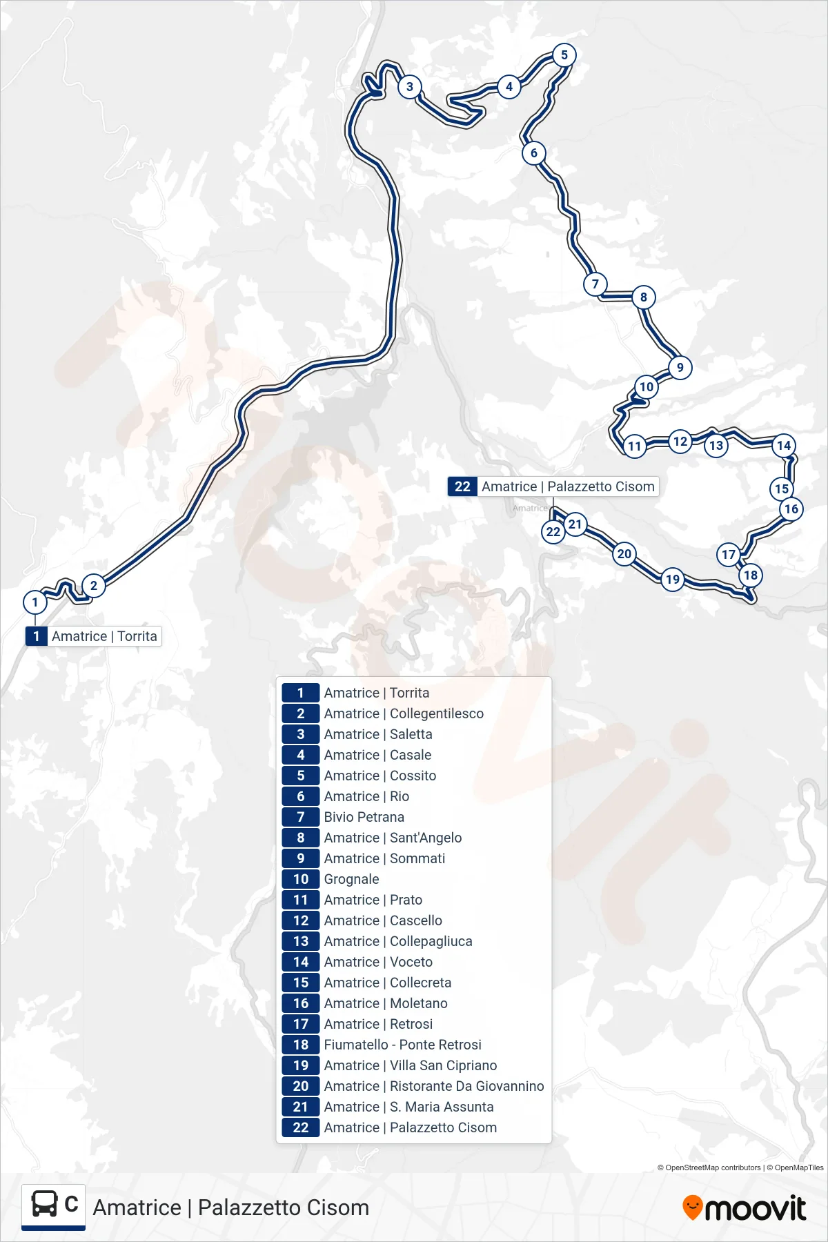 Linea C bus (Amatrice | Palazzetto Cisom) - Percorsi e fermate sulla mappa