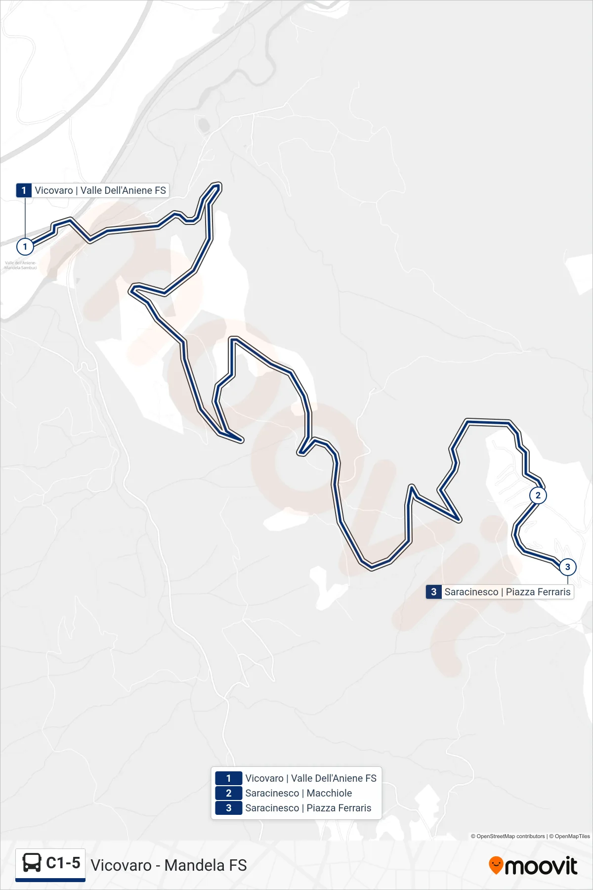 Linea C1-5 bus (Saracinesco | Piazza Ferraris) - Percorsi e fermate sulla mappa