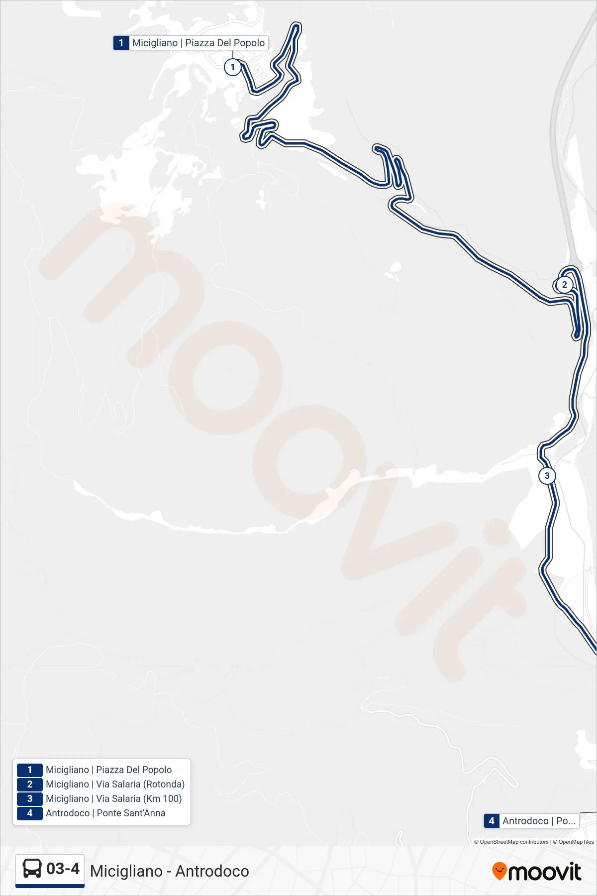 Linea 03-4 bus (Antrodoco | Ponte Sant'Anna) - Percorsi e fermate sulla mappa