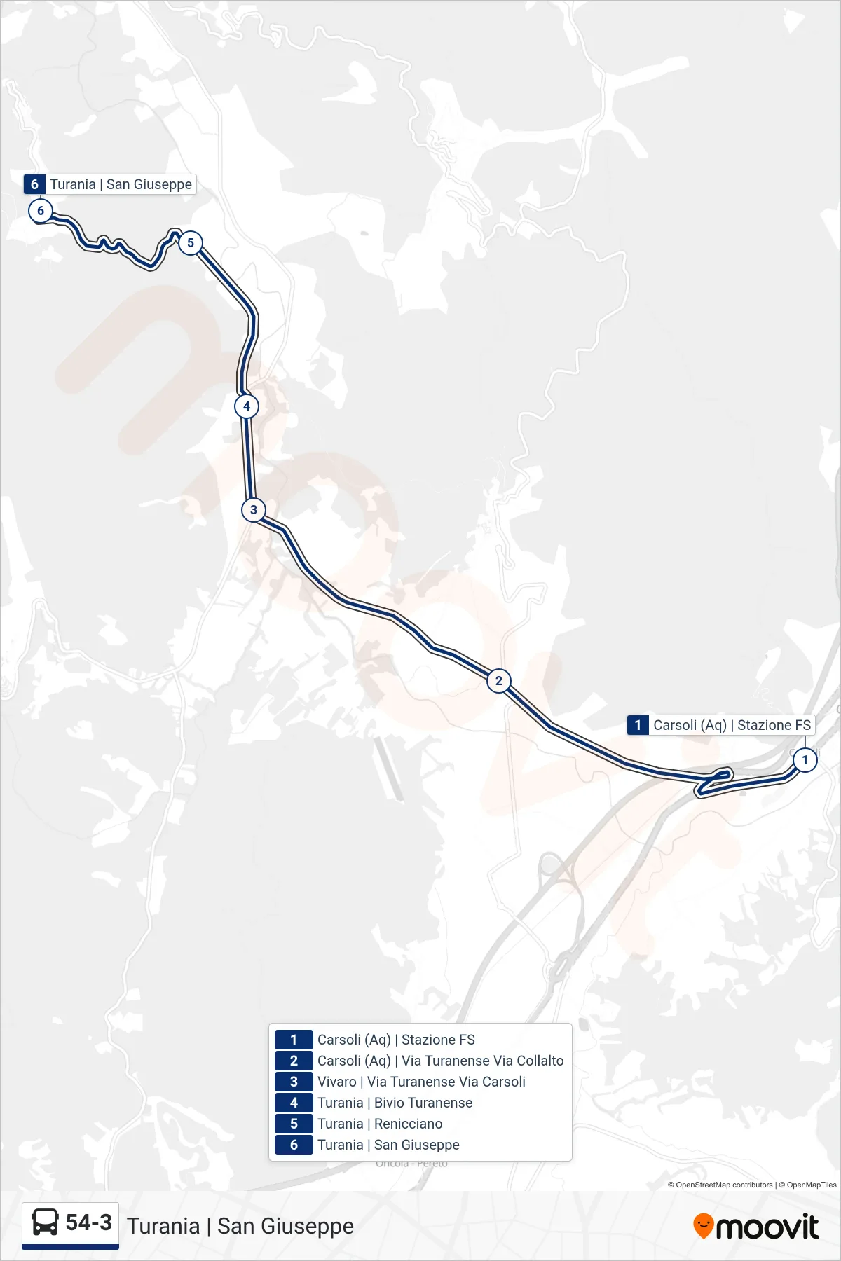 Linea 54-3 bus (Turania | San Giuseppe) - Percorsi e fermate sulla mappa