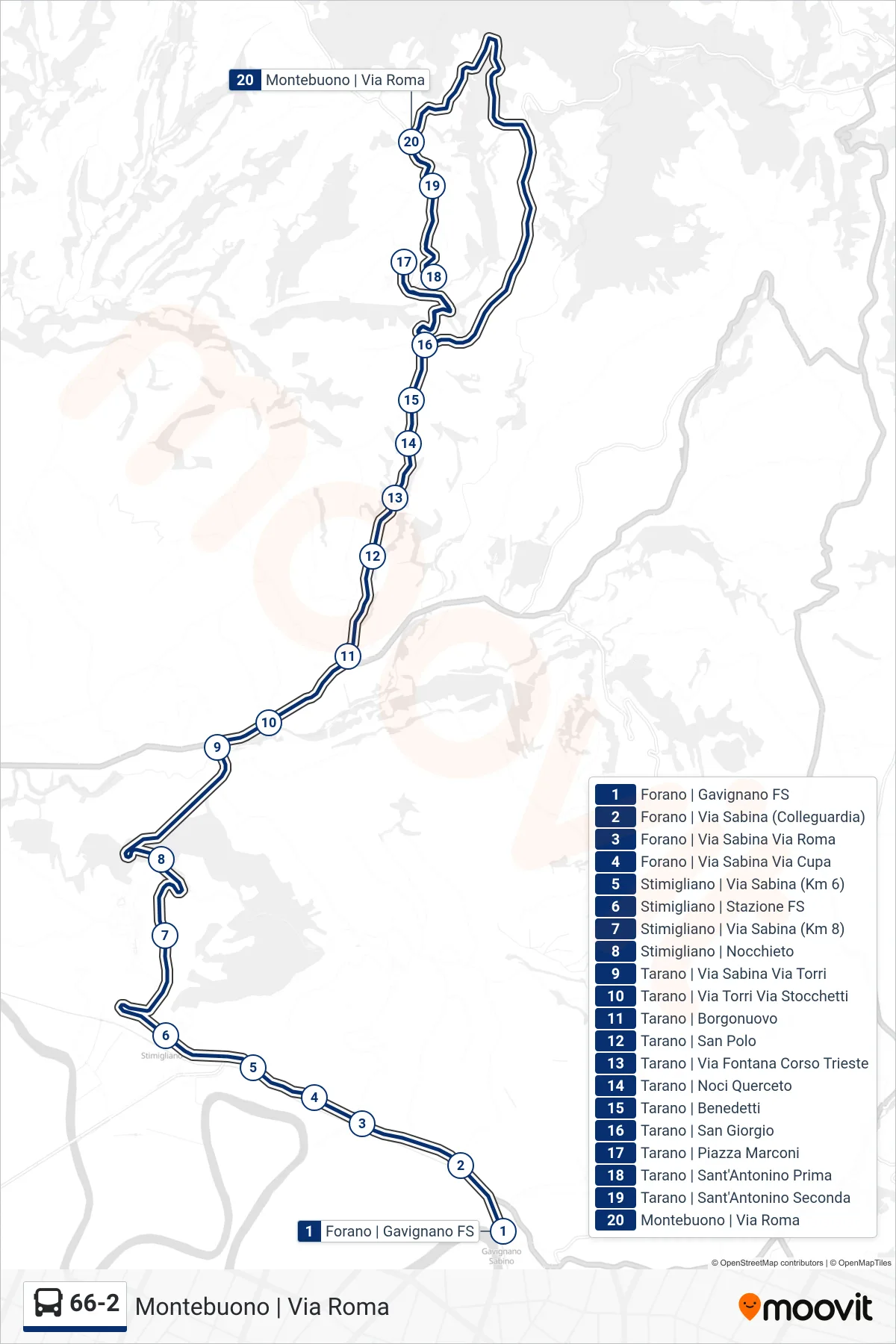 Linea 66-2 bus (Montebuono | Via Roma) - Percorsi e fermate sulla mappa