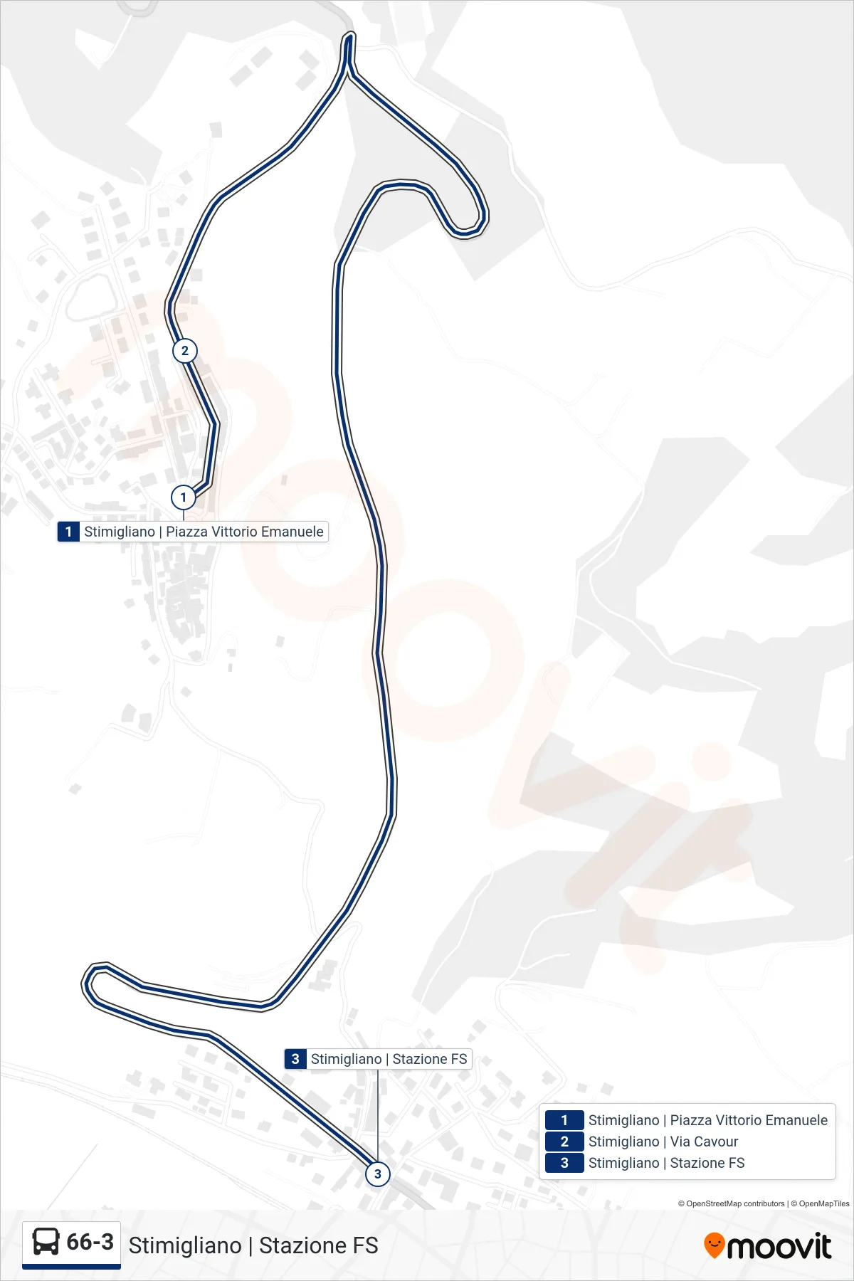 Linea 66-3 bus (Stimigliano | Stazione FS) - Percorsi e fermate sulla mappa