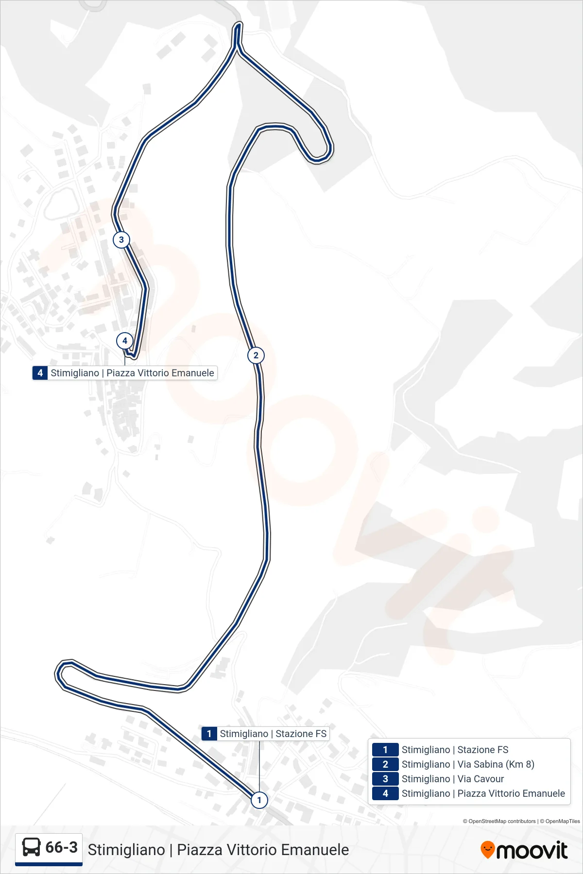 Linea 66-3 bus (Stimigliano | Piazza Vittorio Emanuele) - Percorsi e fermate sulla mappa
