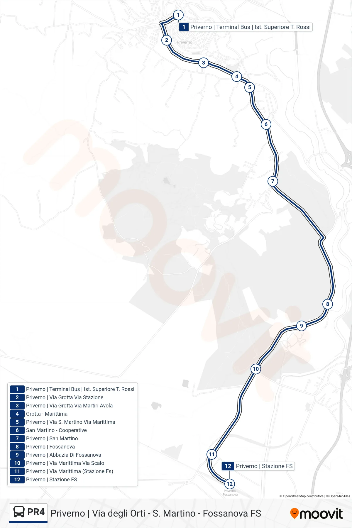 Linea PR4 bus (Priverno | Stazione FS) - Percorsi e fermate sulla mappa