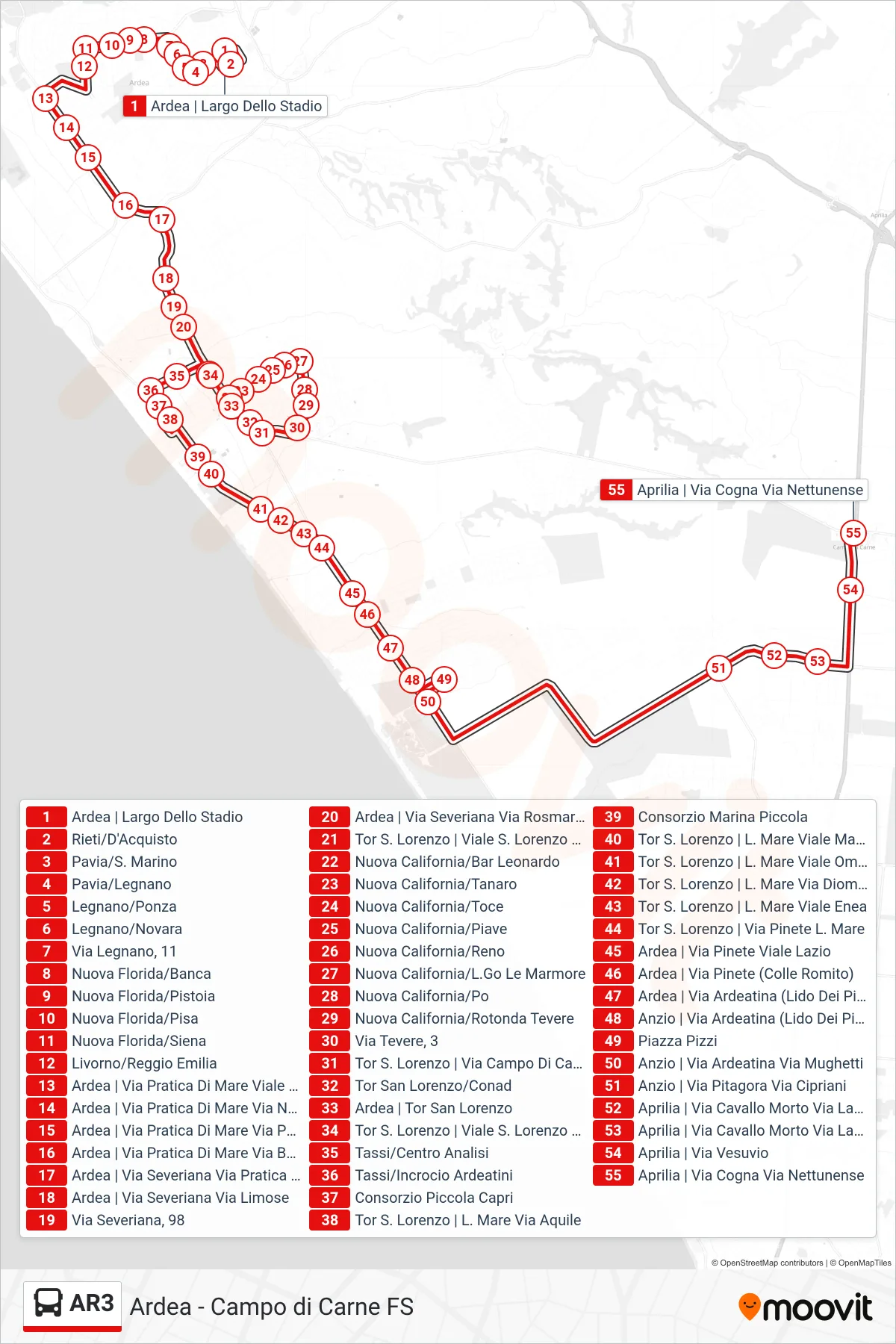 Linea AR3 bus (Campo di Carne FS) - Percorsi e fermate sulla mappa