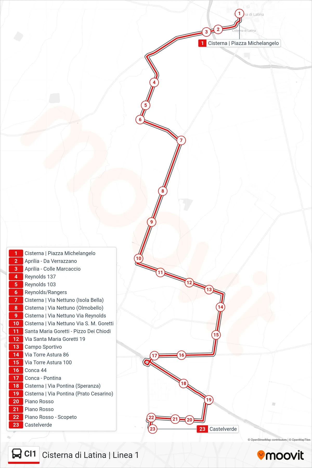 Linea CI1 bus (Castelverde) - Percorsi e fermate sulla mappa