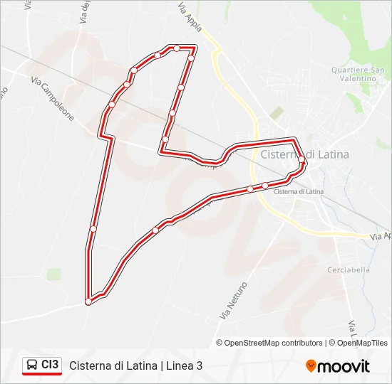 Percorso linea bus CI3