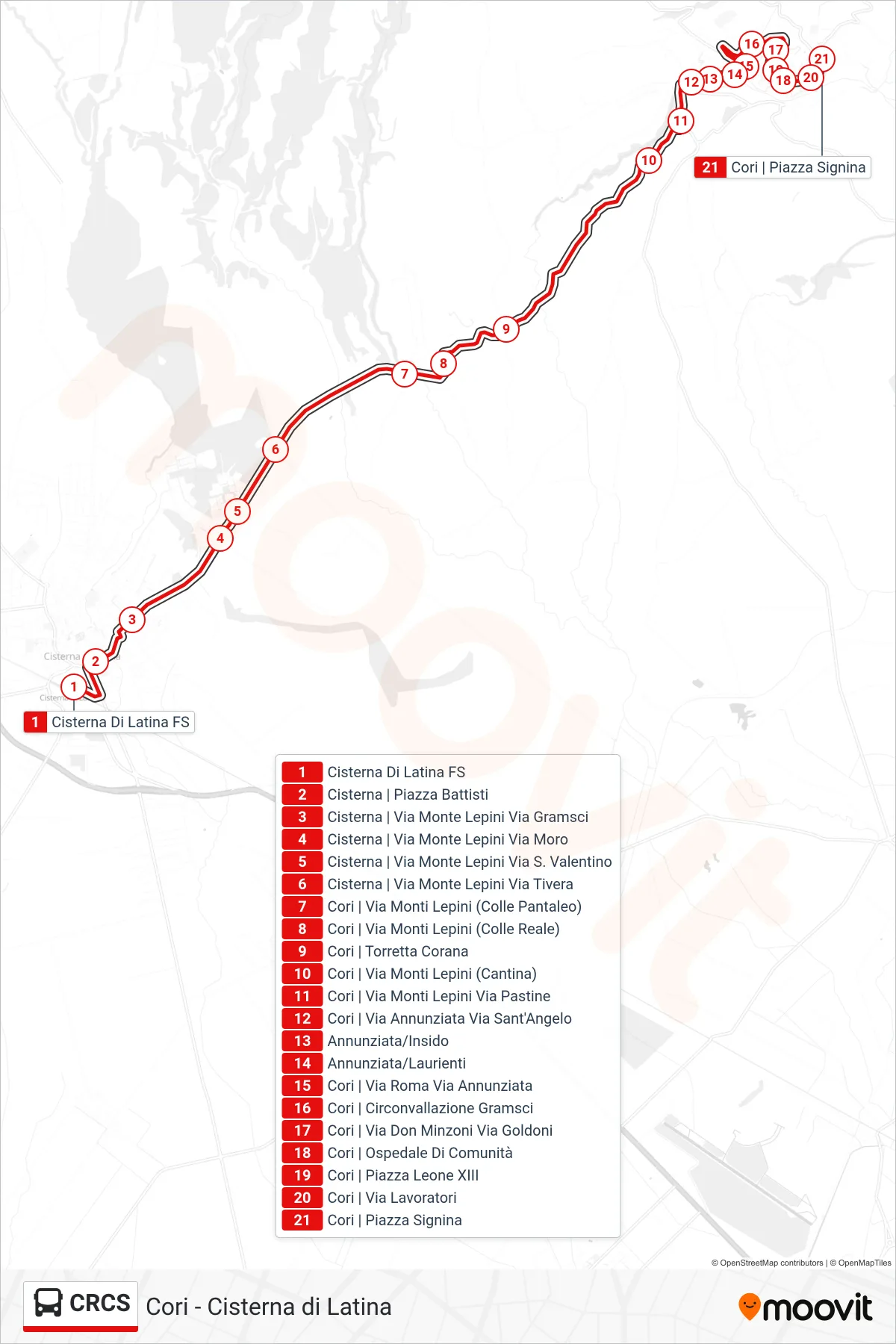 Linea CRCS bus (Cori | Piazza Signina) - Percorsi e fermate sulla mappa