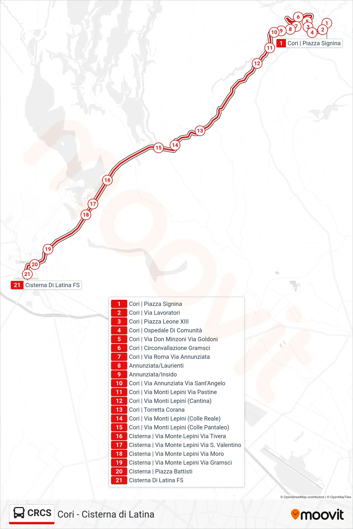 Linea CRCS bus (Cisterna Di Latina FS) - Percorsi e fermate sulla mappa