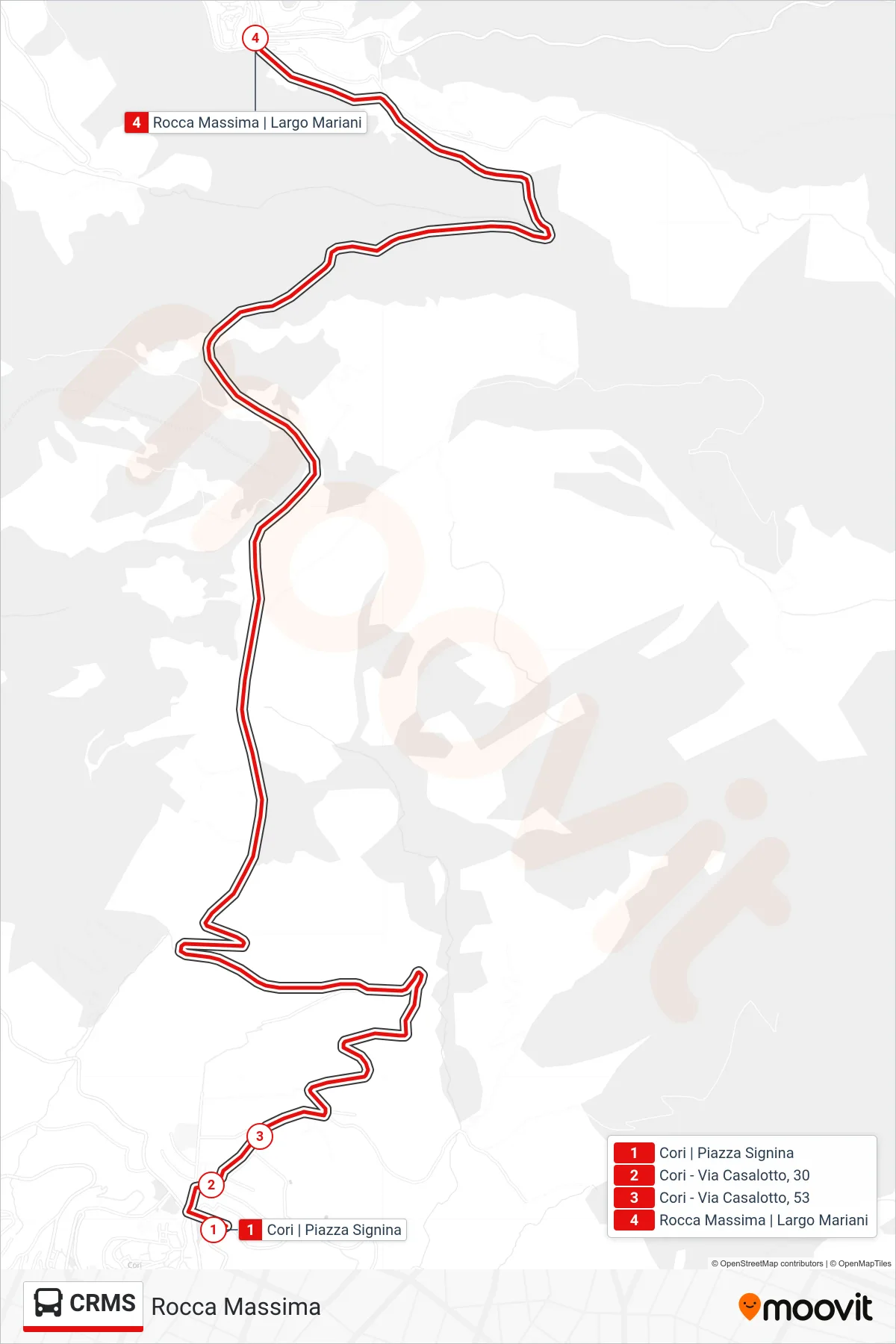 Linea CRMS bus (Rocca Massima) - Percorsi e fermate sulla mappa