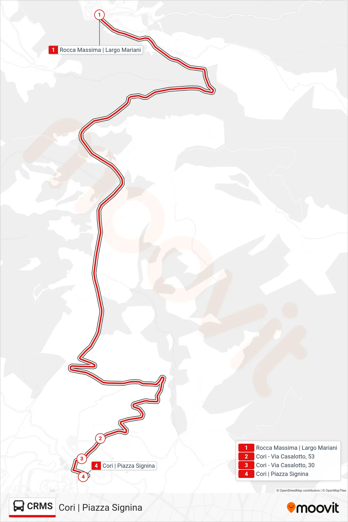 Linea CRMS bus (Cori | Piazza Signina) - Percorsi e fermate sulla mappa