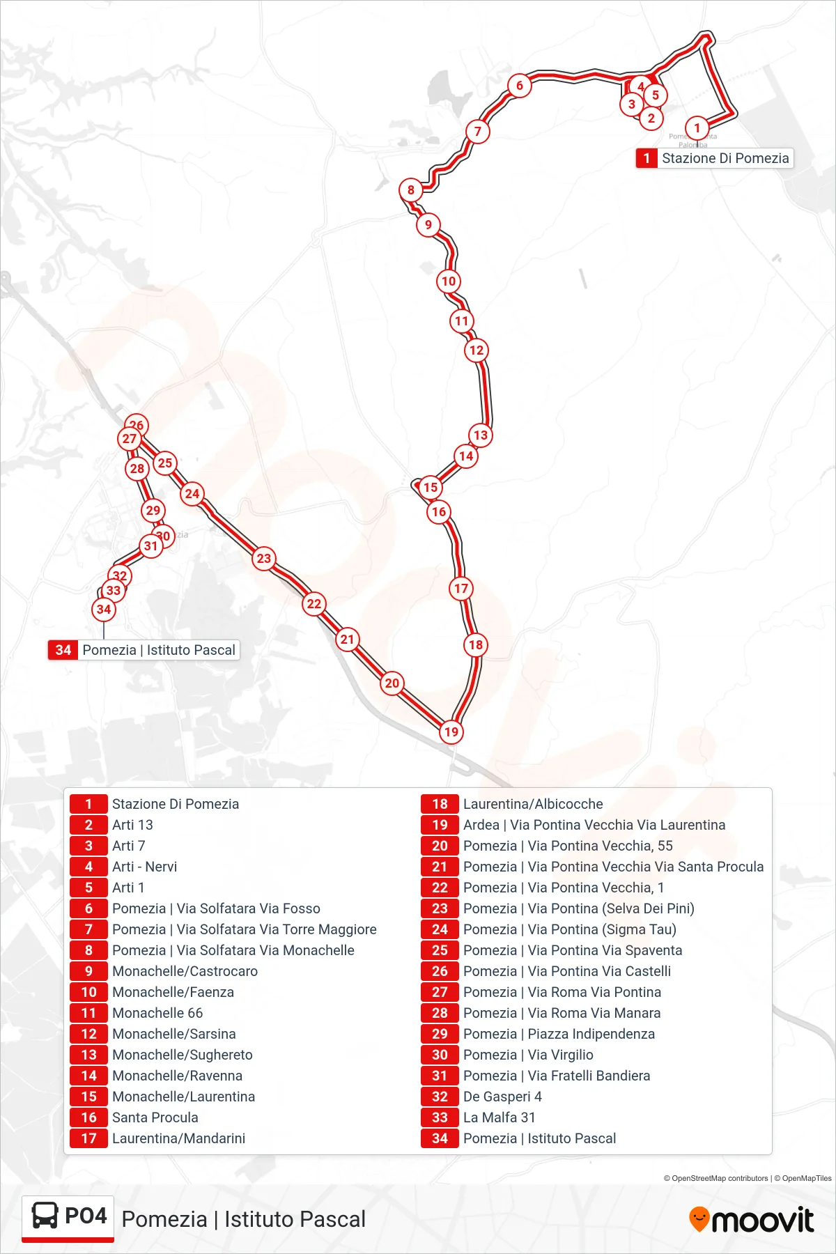 Linea PO4 bus (Pomezia | Istituto Pascal) - Percorsi e fermate sulla mappa