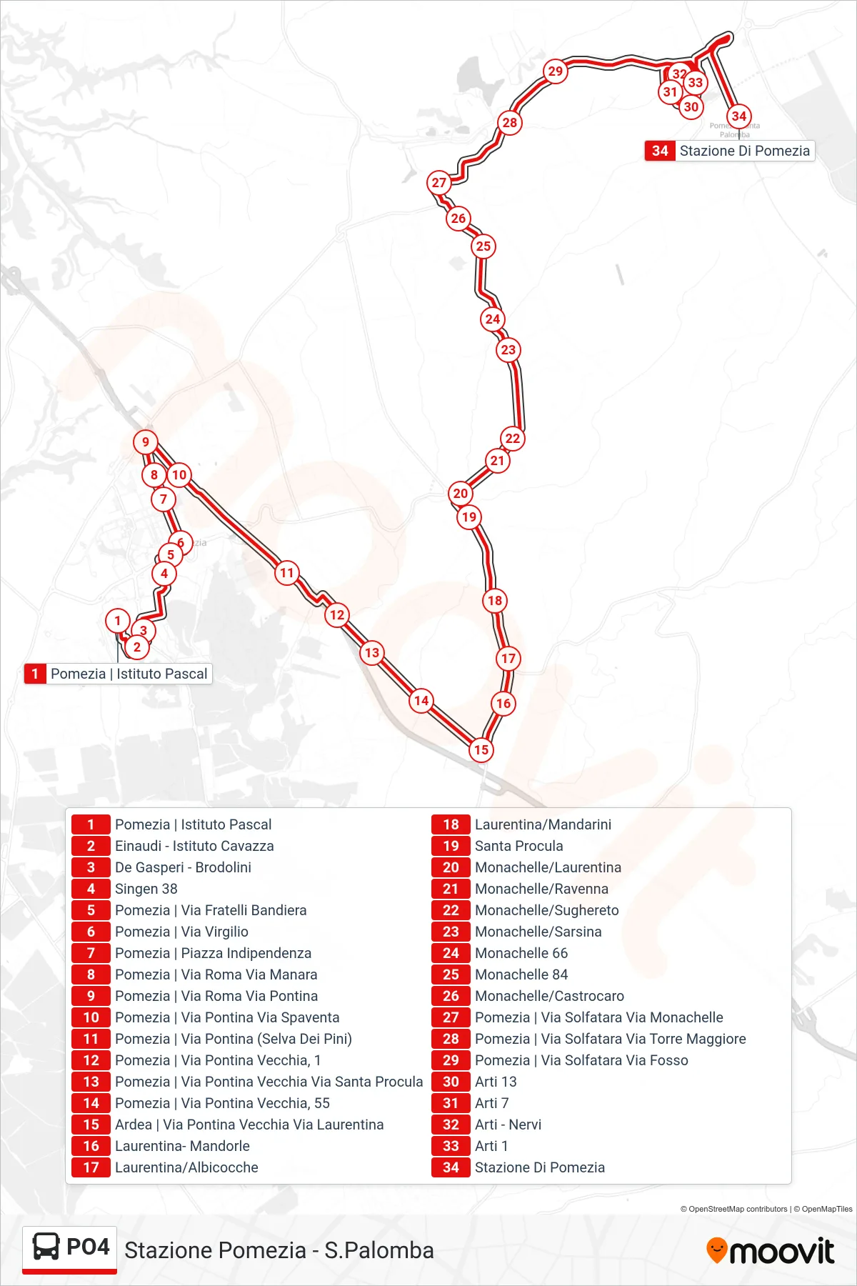 Linea PO4  bus (Stazione Pomezia - S.Palomba) - Percorsi e fermate sulla mappa