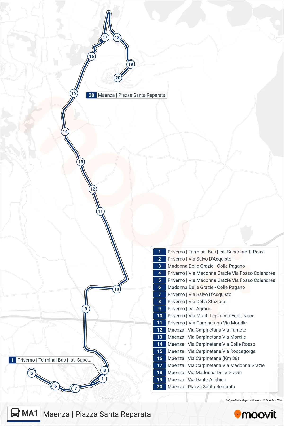 Linea MA1 bus (Maenza | Piazza Santa Reparata) - Percorsi e fermate sulla mappa
