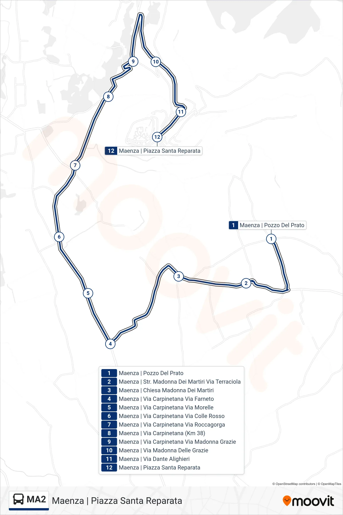 Linea MA2  bus (Maenza | Piazza Santa Reparata) - Percorsi e fermate sulla mappa