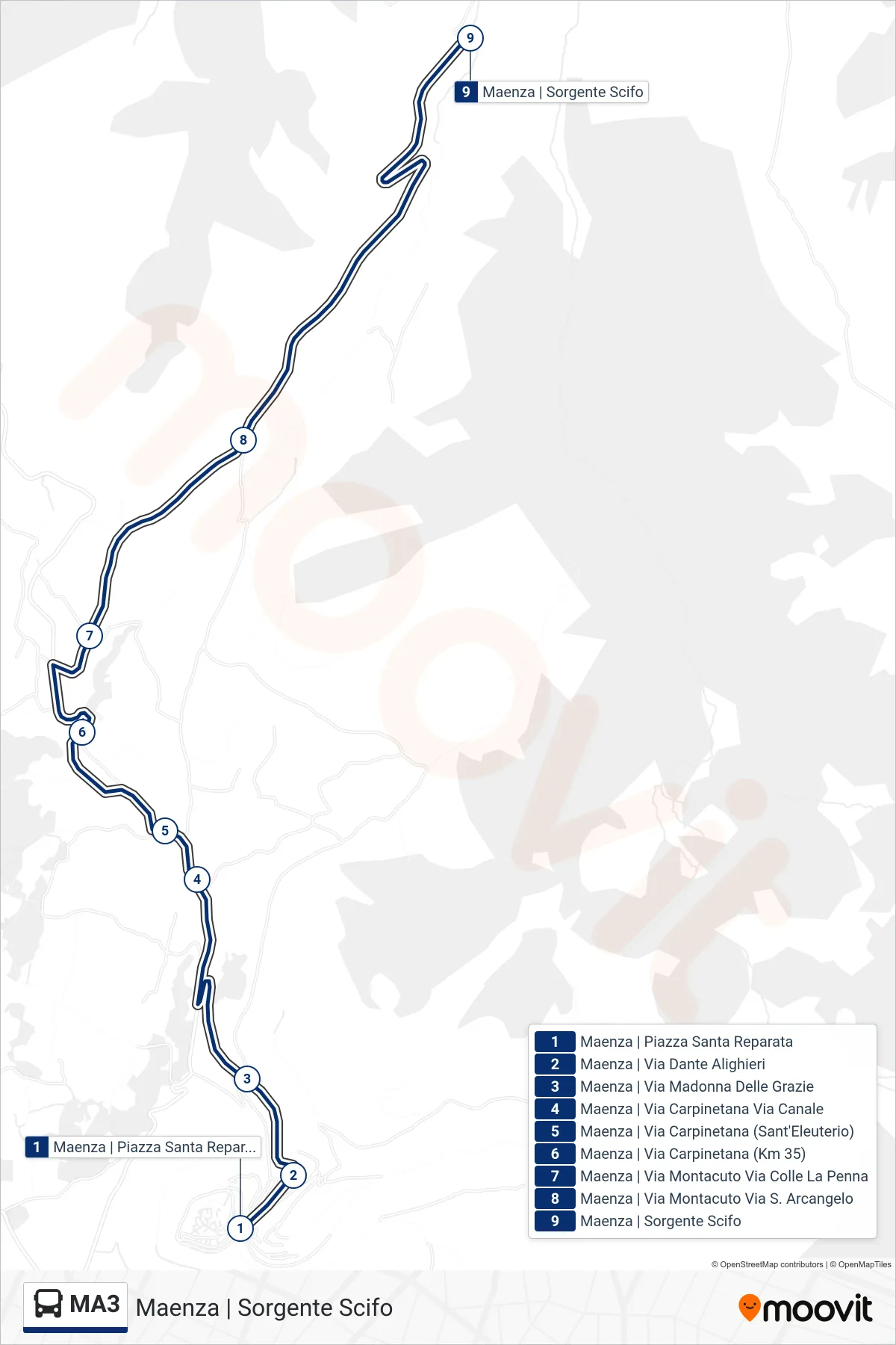 Linea MA3 bus (Maenza | Sorgente Scifo) - Percorsi e fermate sulla mappa