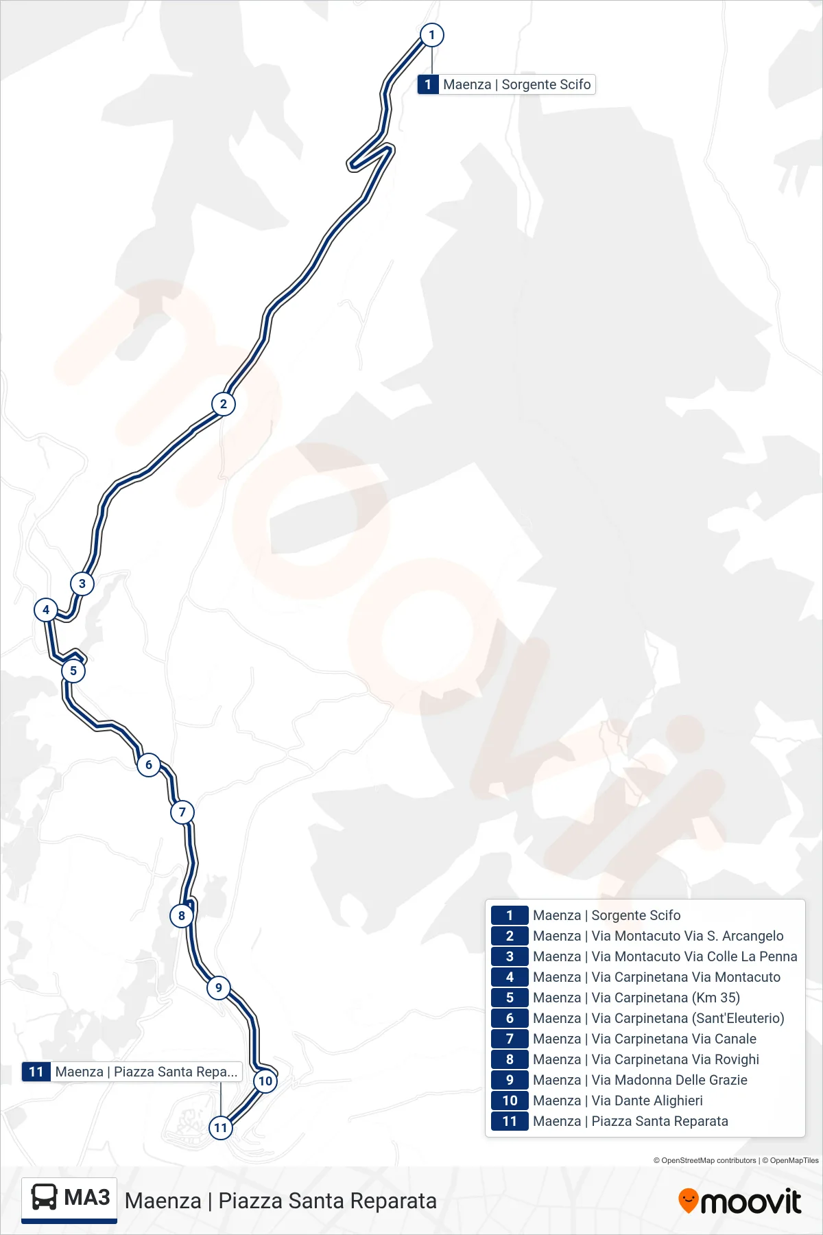 Linea MA3 bus (Maenza | Piazza Santa Reparata) - Percorsi e fermate sulla mappa