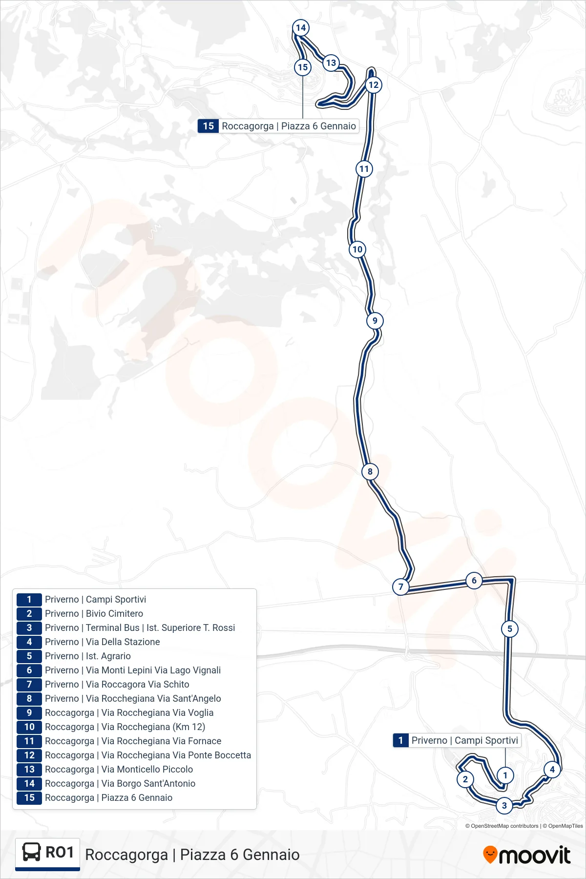 Linea RO1  bus (Roccagorga | Piazza 6 Gennaio) - Percorsi e fermate sulla mappa