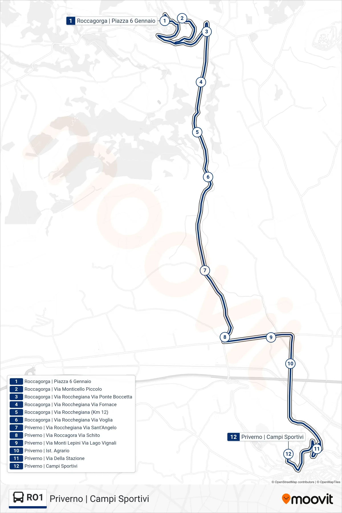 Linea RO1 bus (Priverno | Campi Sportivi) - Percorsi e fermate sulla mappa