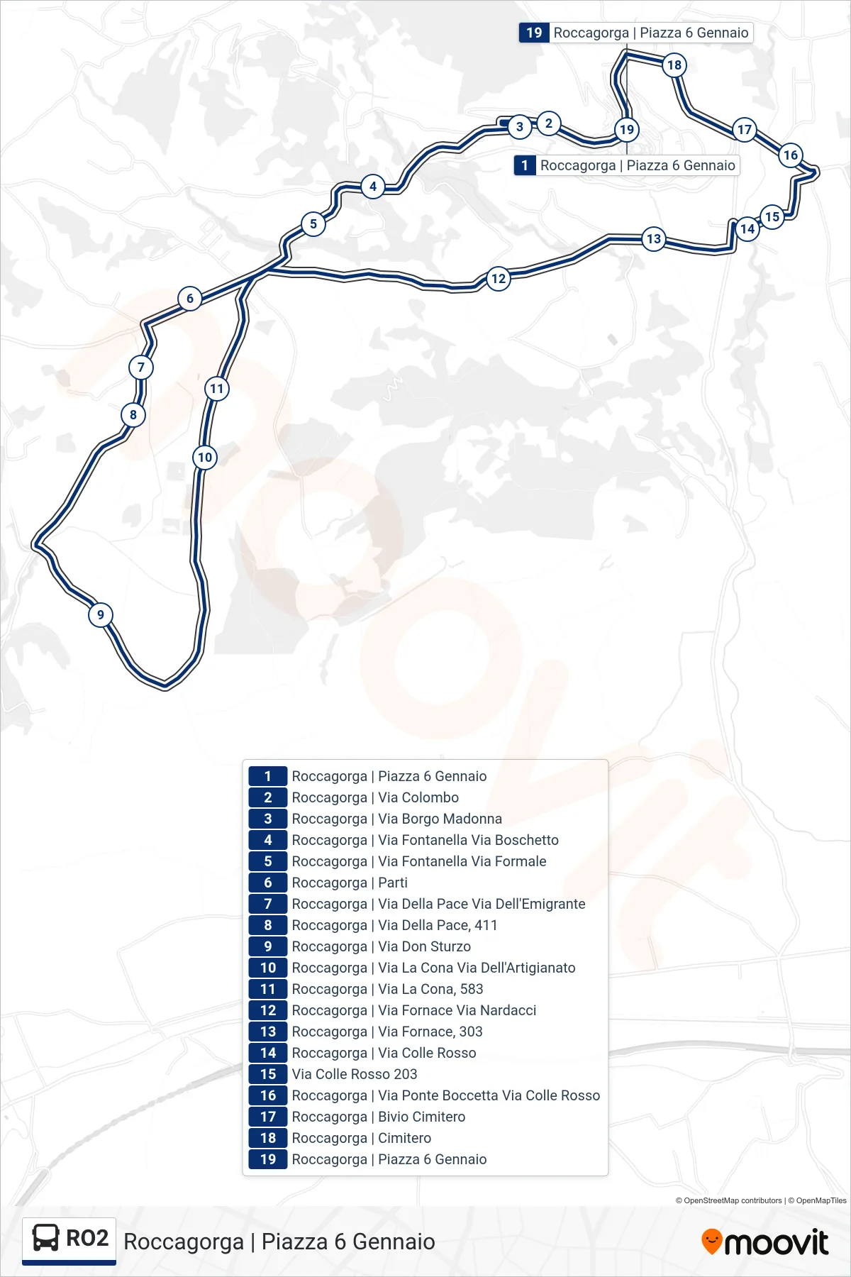 Linea RO2 bus (Roccagorga | Piazza 6 Gennaio) - Percorsi e fermate sulla mappa