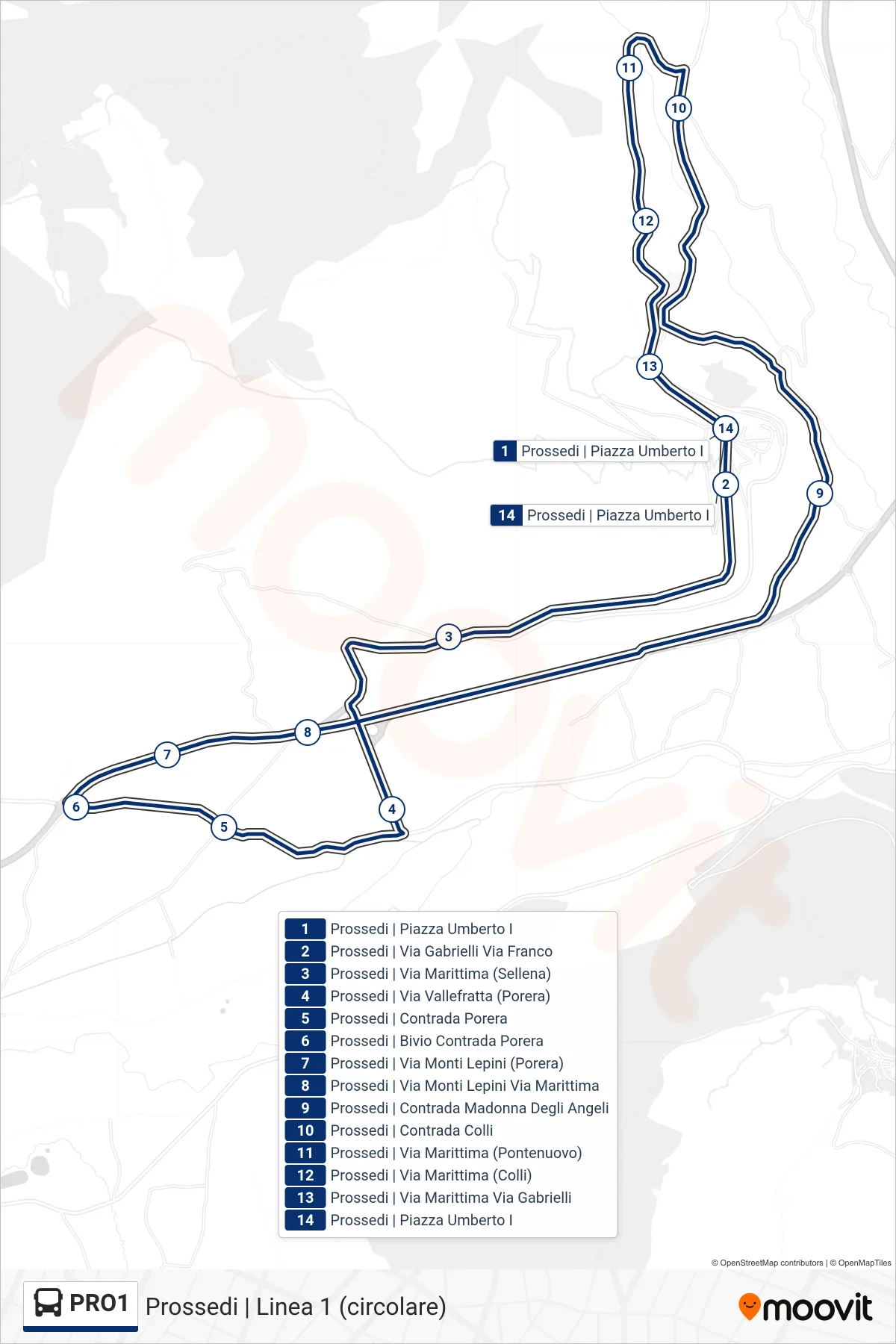 Linea PRO1 bus (Prossedi | Piazza Umberto I) - Percorsi e fermate sulla mappa