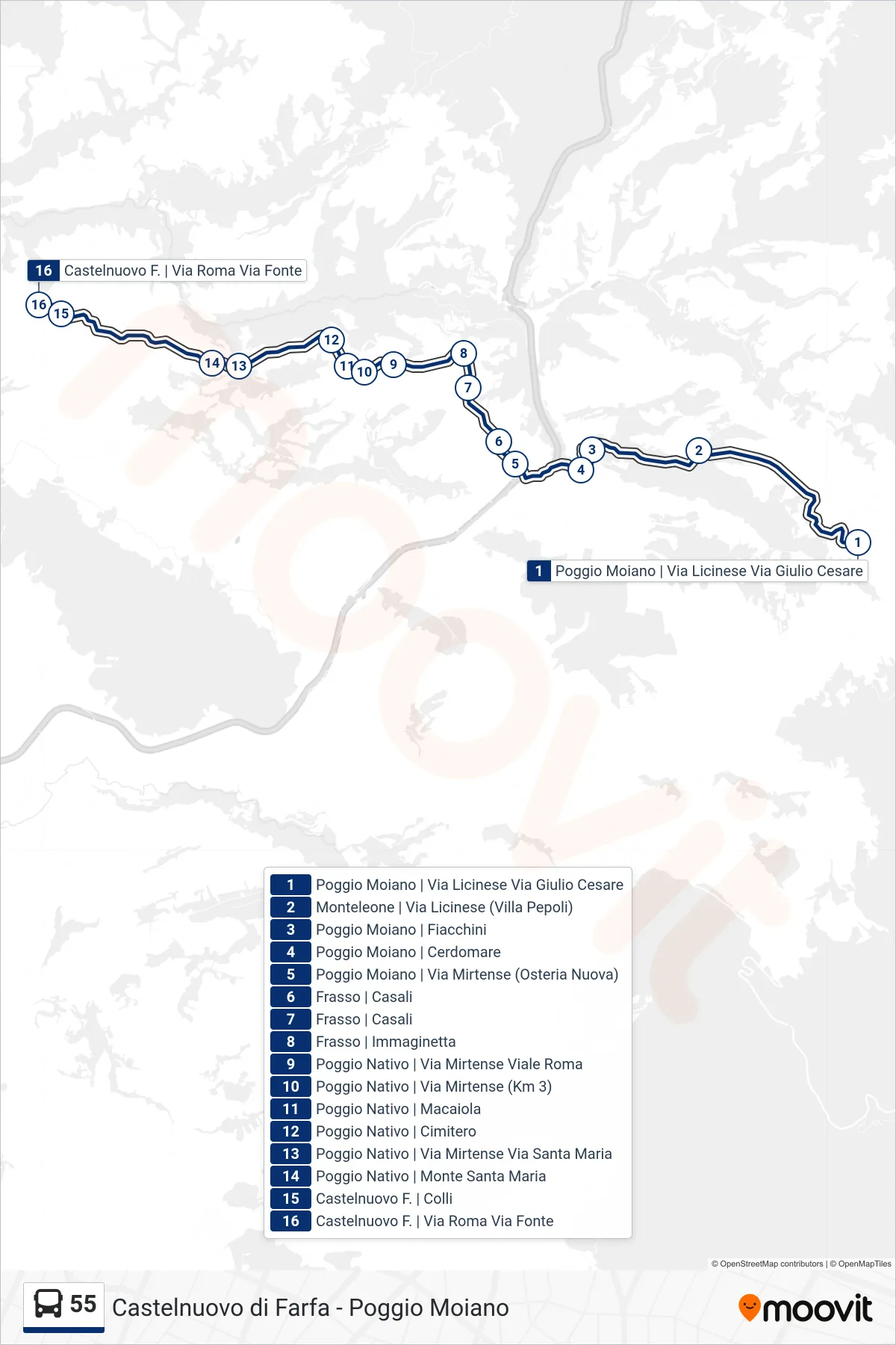 Linea 55 bus (Castelnuovo F. | Via Roma Via Fonte) - Percorsi e fermate sulla mappa