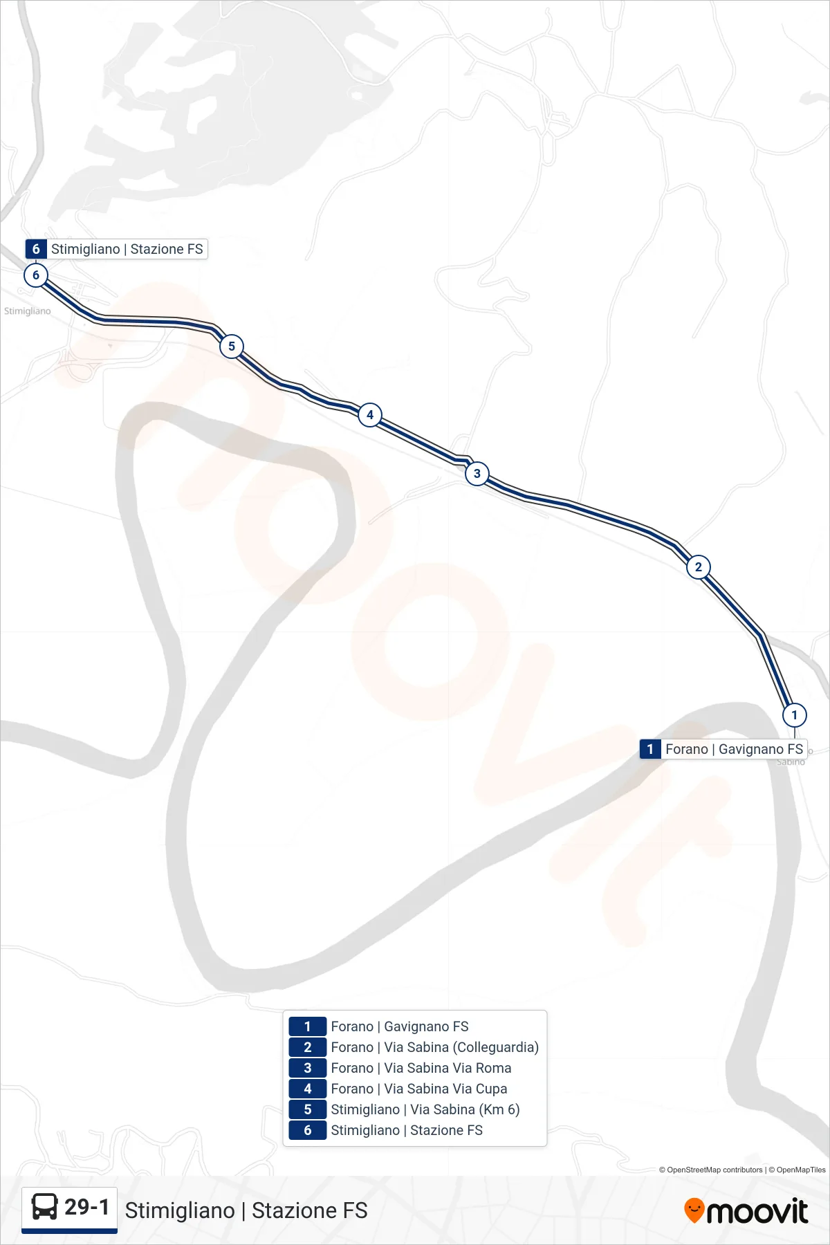 29-1 bus Line (Stimigliano | Train Station) route and stops on a map