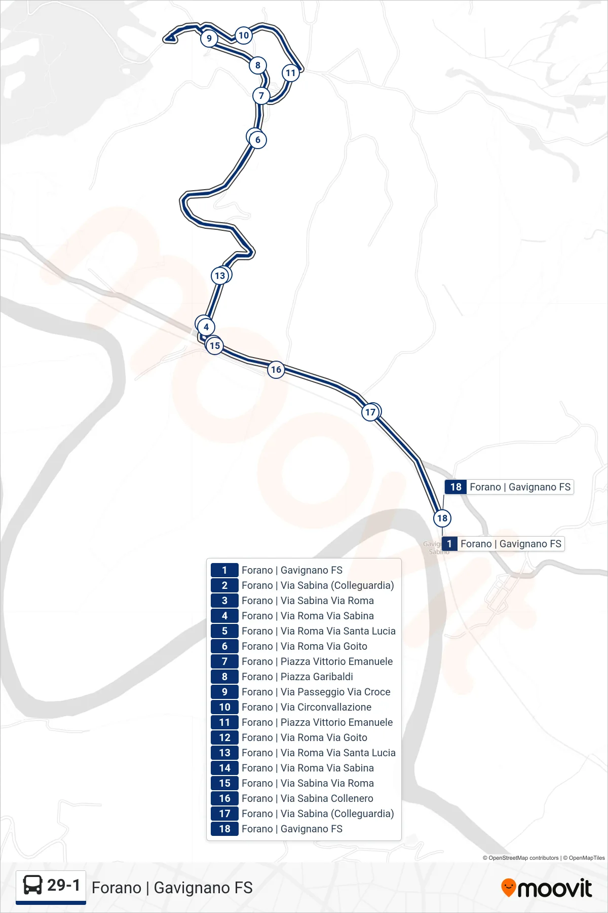 Linea 29-1 bus (Forano | Gavignano FS) - Percorsi e fermate sulla mappa