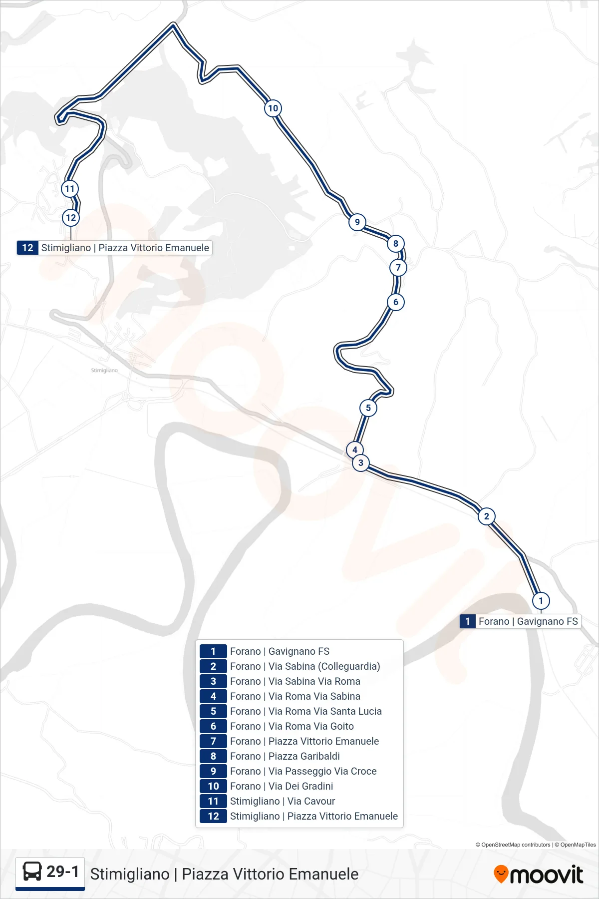 Linea 29-1 bus (Stimigliano | Piazza Vittorio Emanuele) - Percorsi e fermate sulla mappa