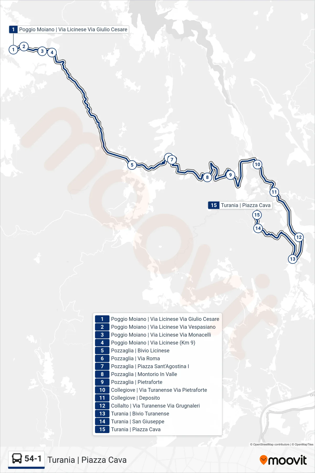 Linea 54-1 bus (Turania | Piazza Cava) - Percorsi e fermate sulla mappa