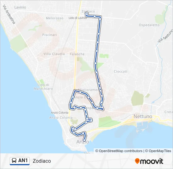 Percorso linea bus AN1
