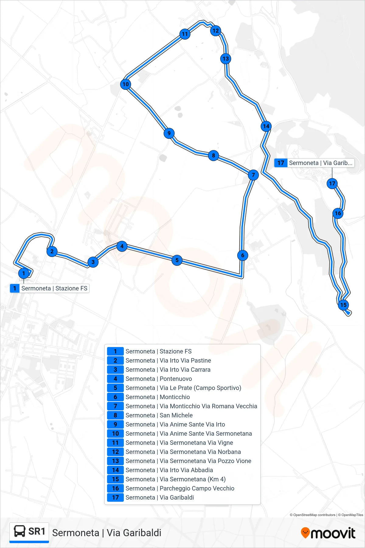 Linea SR1 bus (Sermoneta | Via Garibaldi) - Percorsi e fermate sulla mappa