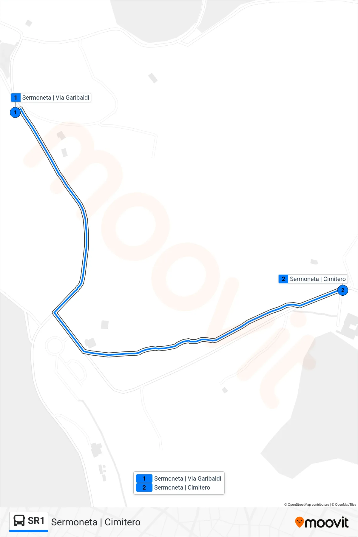 SR1 bus Line (Sermoneta Cemetery) route and stops on a map