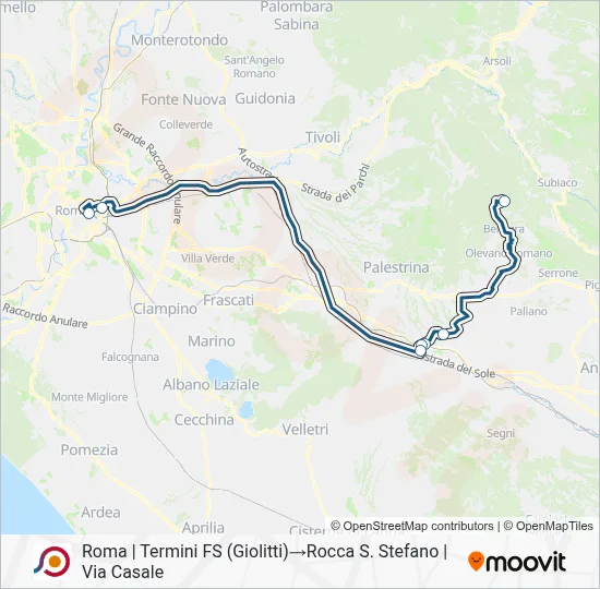 Percorso linea bus COTRAL