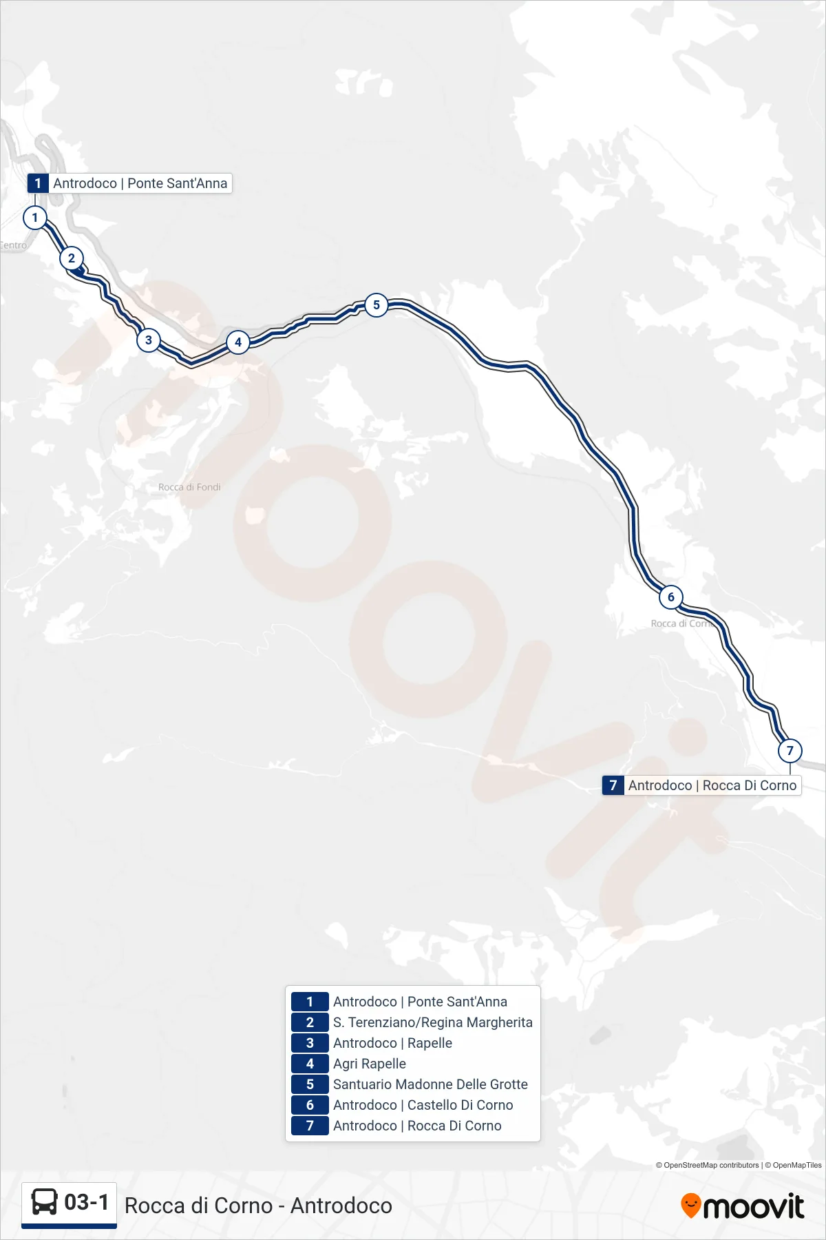 Linea 03-1 bus (Antrodoco | Rocca di Corno) - Percorsi e fermate sulla mappa