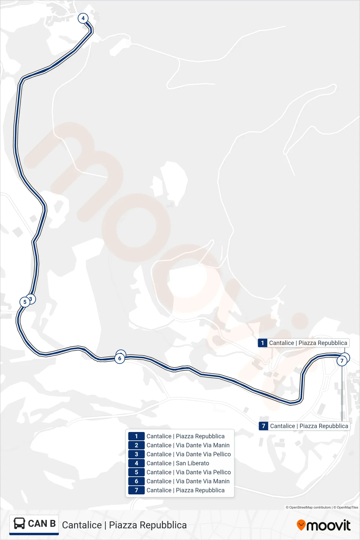 Linea CAN B bus (Cantalice | Piazza Repubblica) - Percorsi e fermate sulla mappa