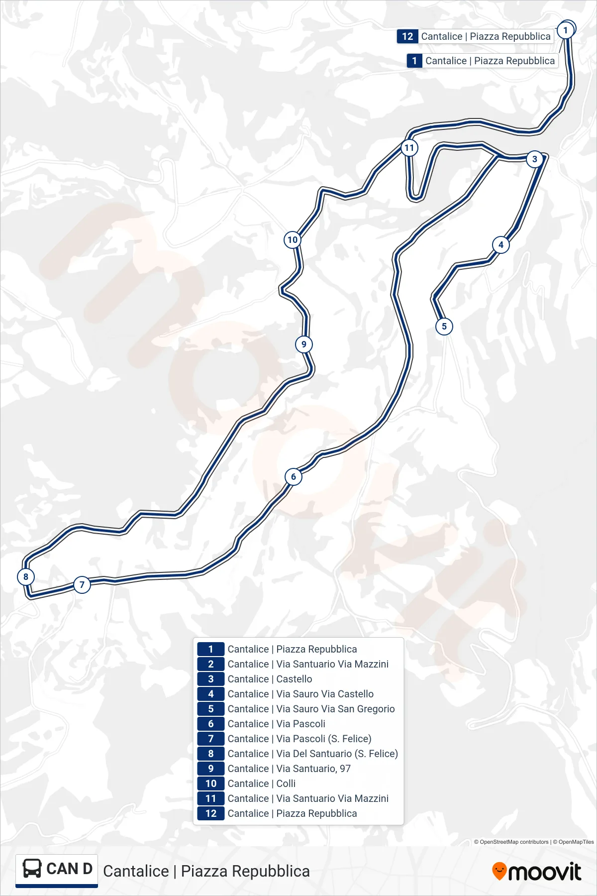 Linea CAN D bus (Cantalice | Piazza Repubblica) - Percorsi e fermate sulla mappa