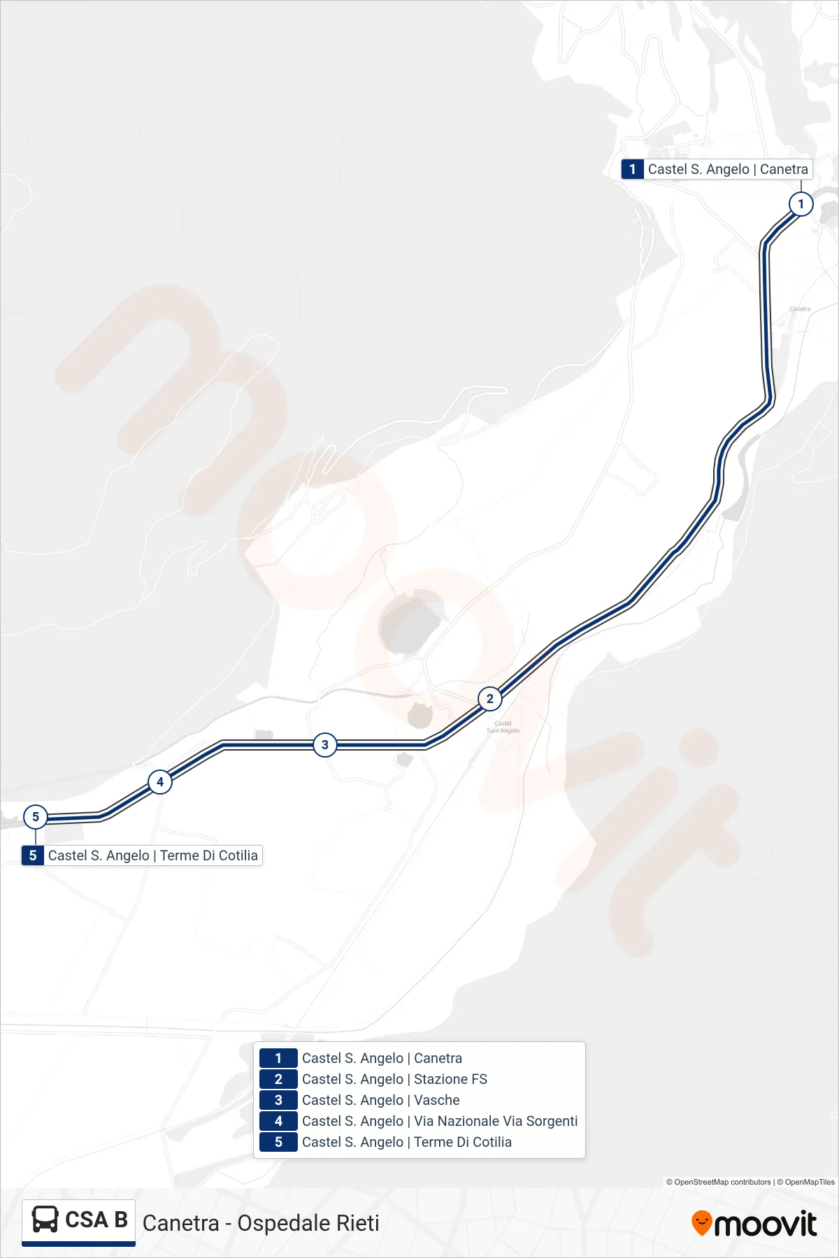 Linea CSA B bus (Castel S. Angelo | Terme di Cortilia) - Percorsi e fermate sulla mappa