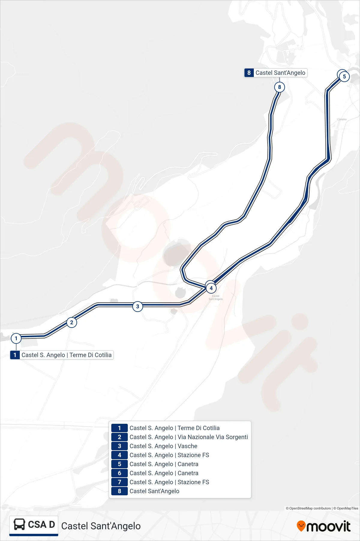 Linea CSA D bus (Castel Sant'Angelo) - Percorsi e fermate sulla mappa