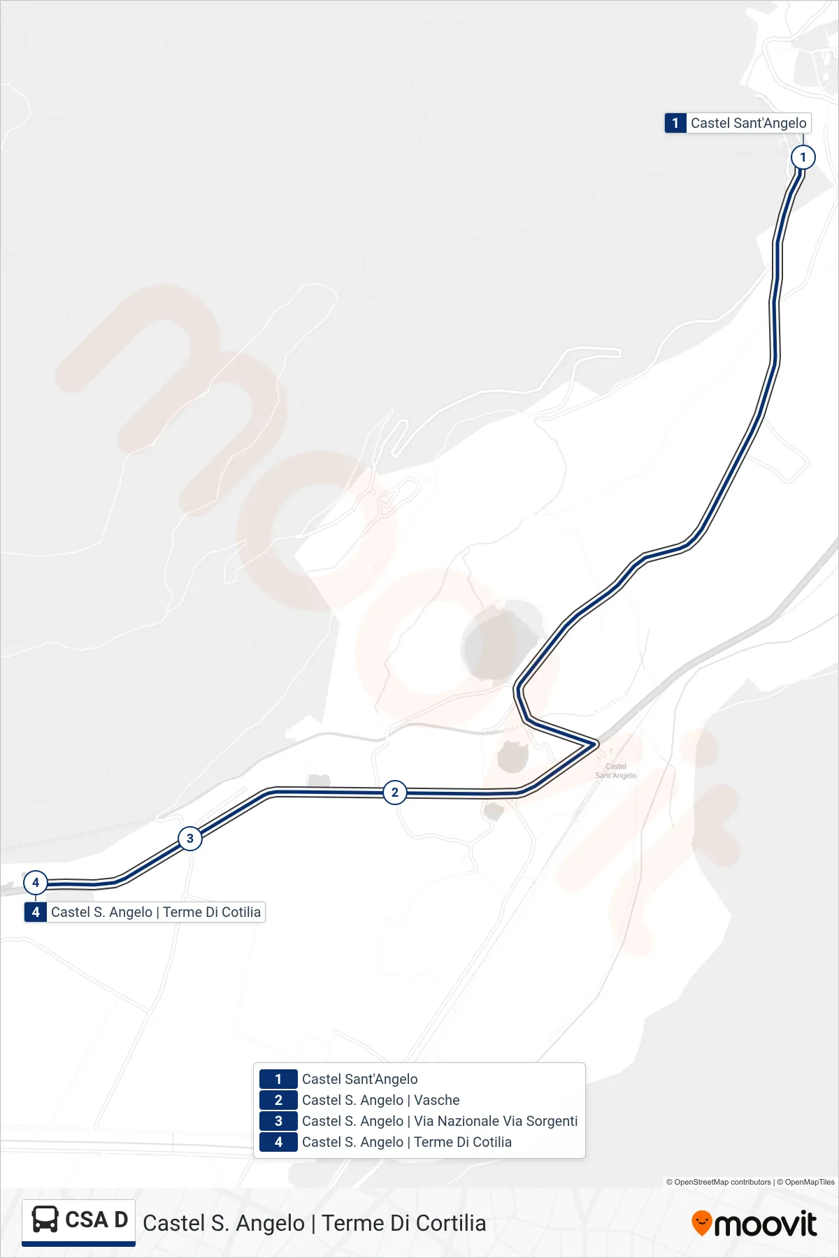 Linea CSA D bus (Castel S. Angelo | Terme Di Cortilia) - Percorsi e fermate sulla mappa